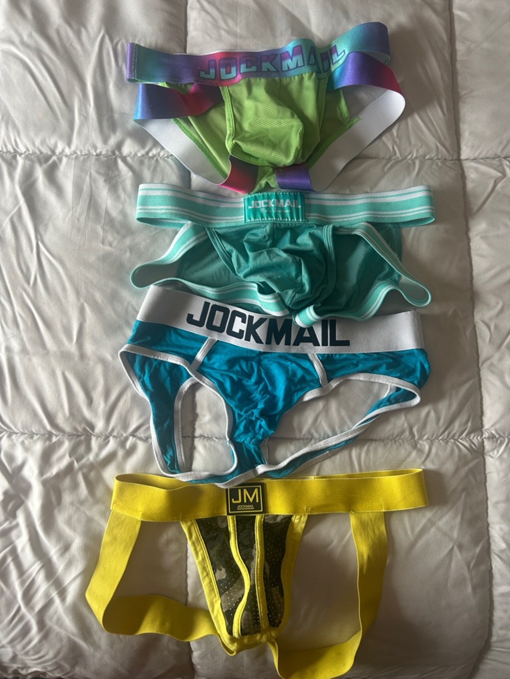 Jockmail Men's Bright Color Briefs & Jockstrap Pack - Teal, Green, Blue, Yellow